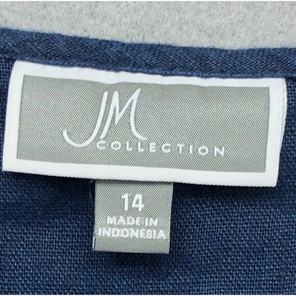 JM Collection 100% Linen Button Back Top Women 14 Nautical Coast Roll Tab Sleeve - Picture 3 of 11
